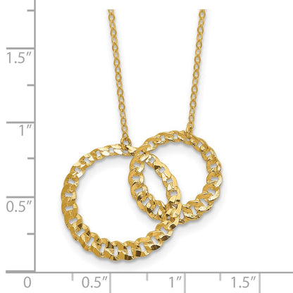 14K Yellow Gold Polished And Diamond Cut Circles 2In Ext. Necklace