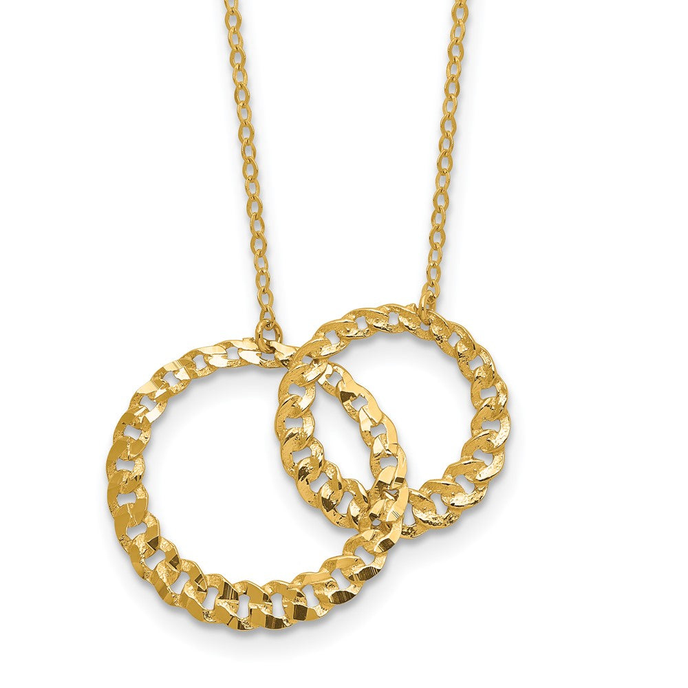 14K Yellow Gold Polished And Diamond Cut Circles 2In Ext. Necklace
