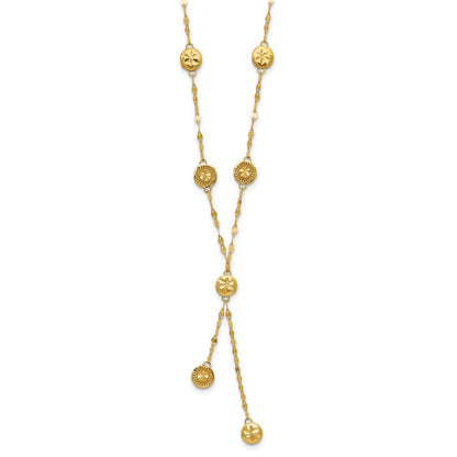 14K Yellow Gold Polished And Diamond Cut Disc Design 2In Ext. Necklace