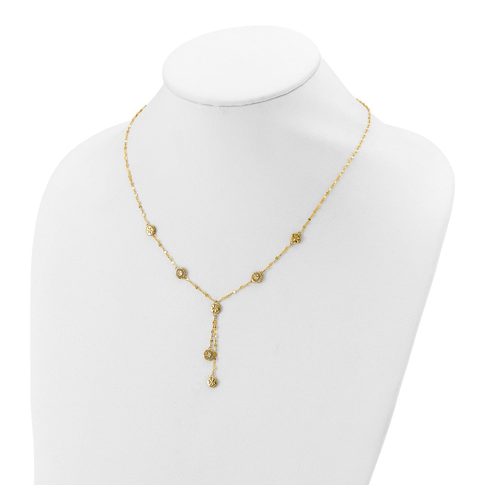 14K Yellow Gold Polished And Diamond Cut Disc Design 2In Ext. Necklace