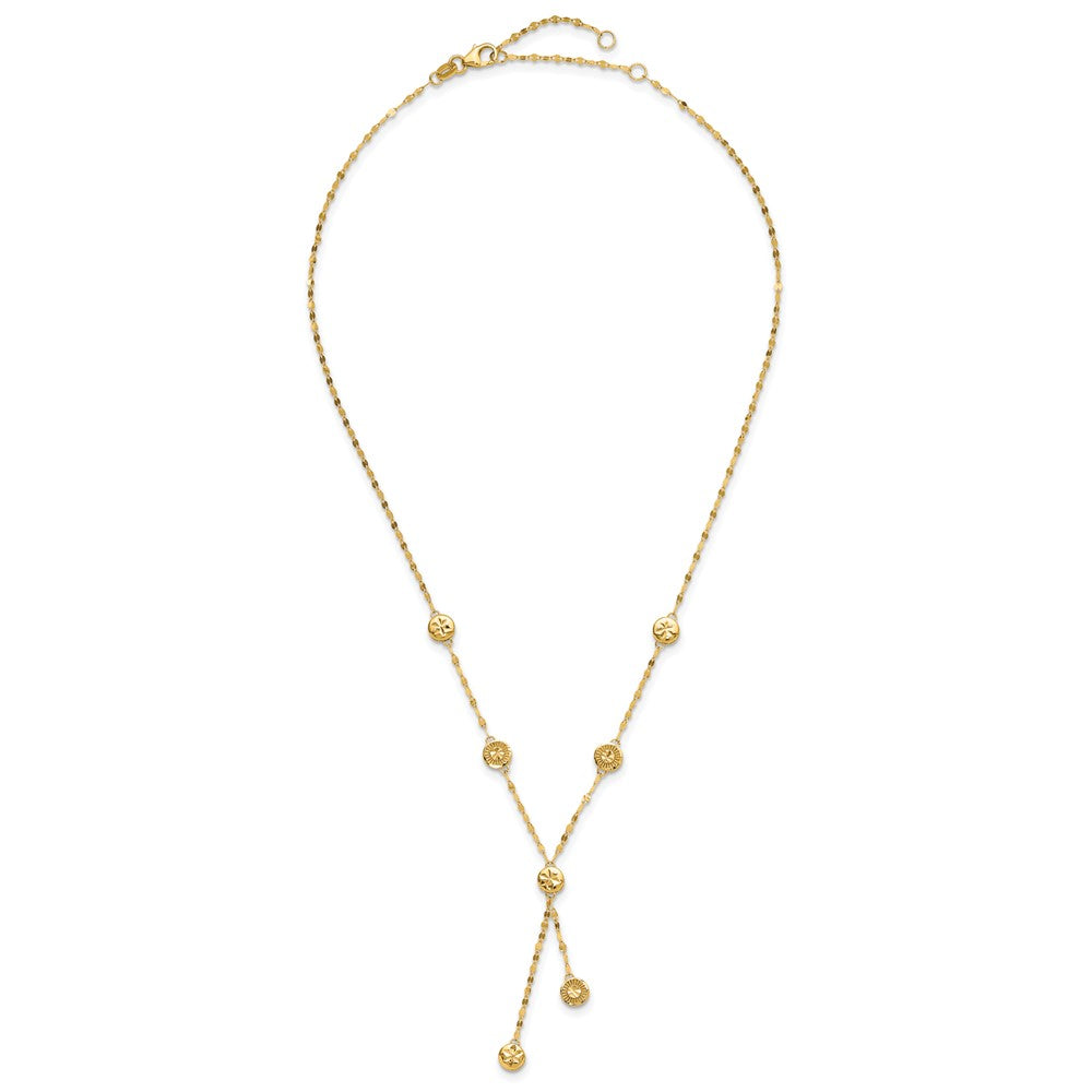 14K Yellow Gold Polished And Diamond Cut Disc Design 2In Ext. Necklace