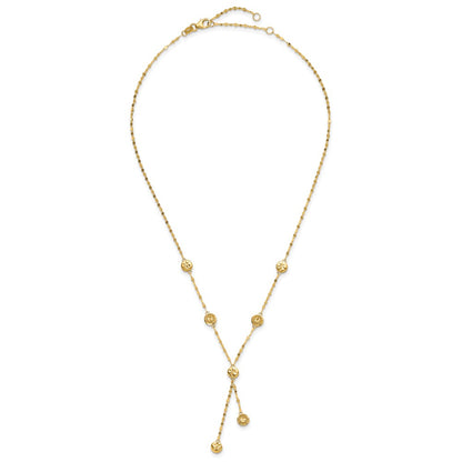 14K Yellow Gold Polished And Diamond Cut Disc Design 2In Ext. Necklace