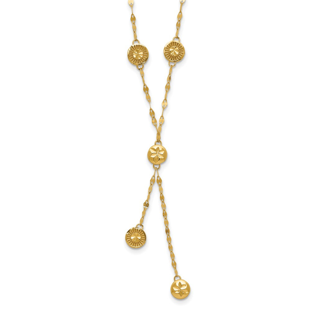 14K Yellow Gold Polished And Diamond Cut Disc Design 2In Ext. Necklace