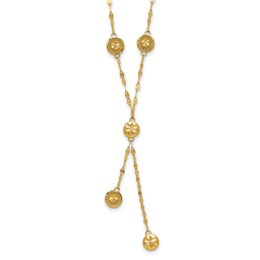 14K Yellow Gold Polished And Diamond Cut Disc Design 2In Ext. Necklace