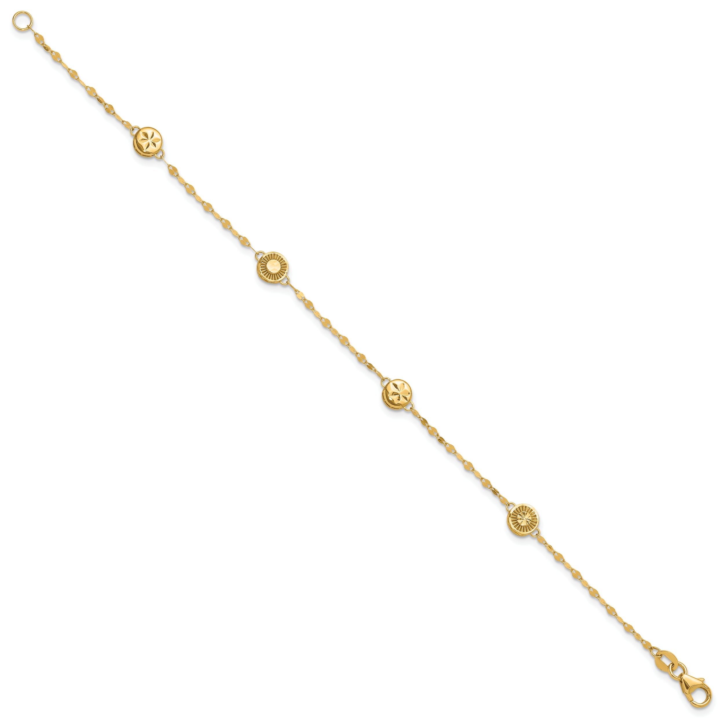 14K Yellow Gold Polished And Diamond Cut Disc Design Bracelet