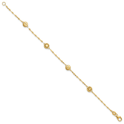 14K Yellow Gold Polished And Diamond Cut Disc Design Bracelet