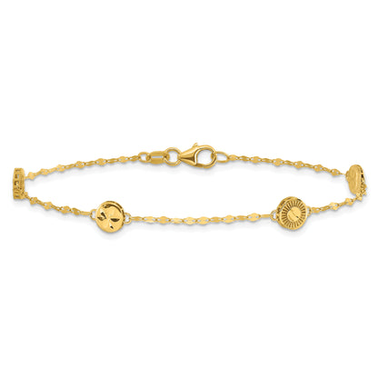 14K Yellow Gold Polished And Diamond Cut Disc Design Bracelet
