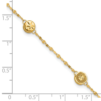 14K Yellow Gold Polished And Diamond Cut Disc Design Bracelet
