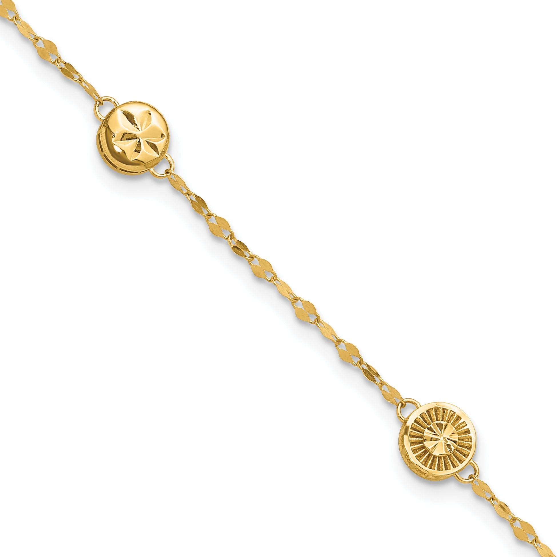 14K Yellow Gold Polished And Diamond Cut Disc Design Bracelet