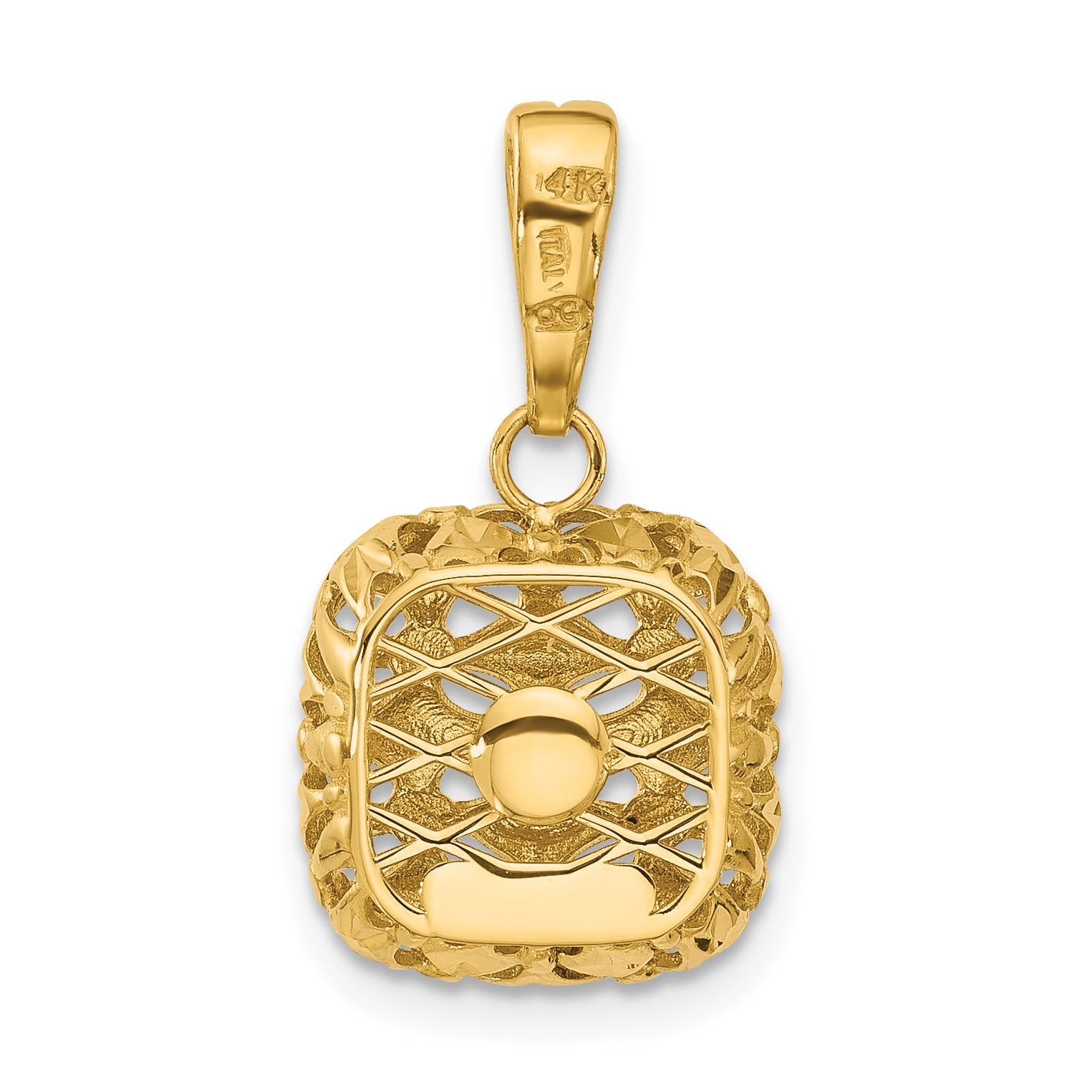 14K Yellow Gold Polished Puffed Square Pendant