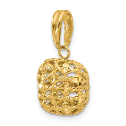 14K Yellow Gold Polished Puffed Square Pendant