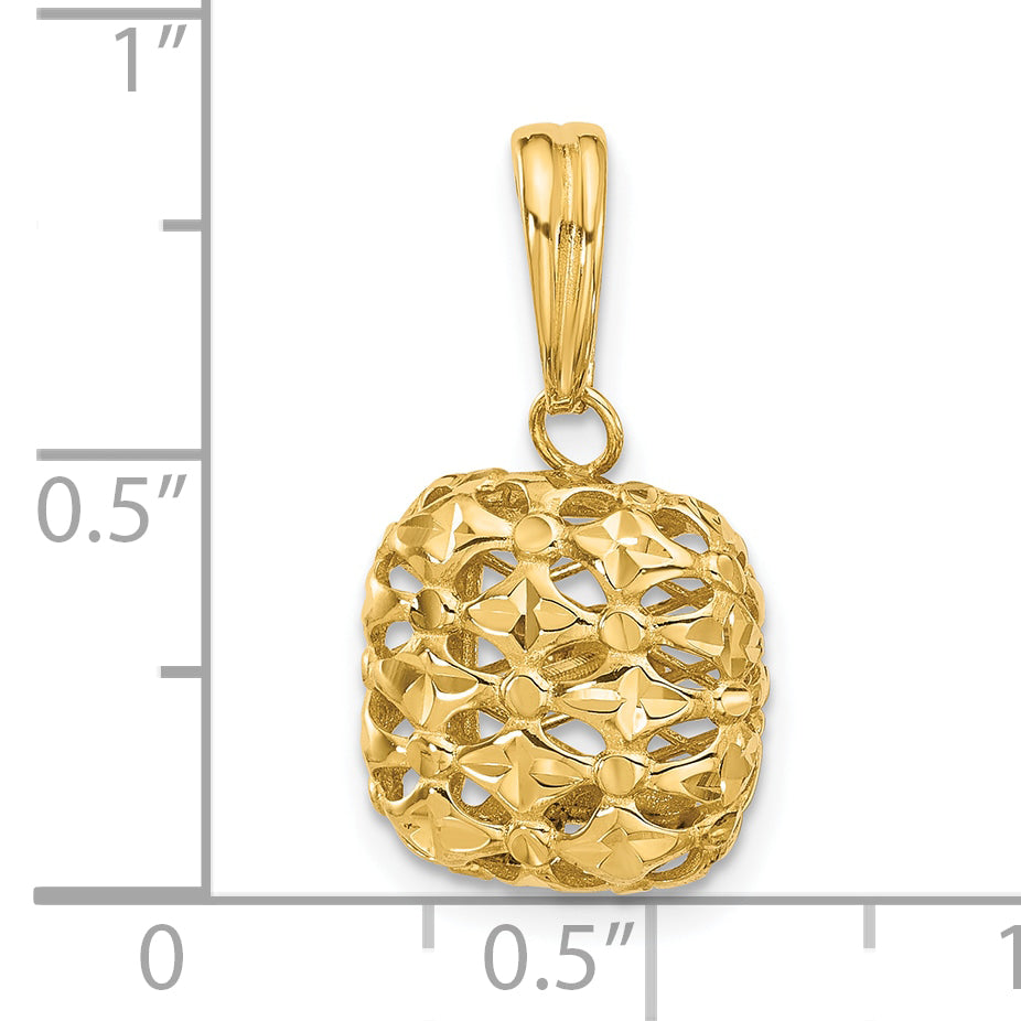 14K Yellow Gold Polished Puffed Square Pendant