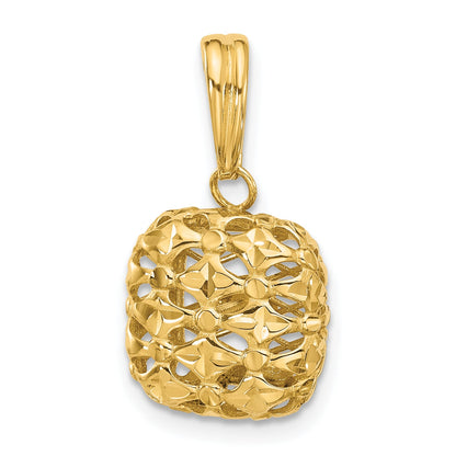 14K Yellow Gold Polished Puffed Square Pendant