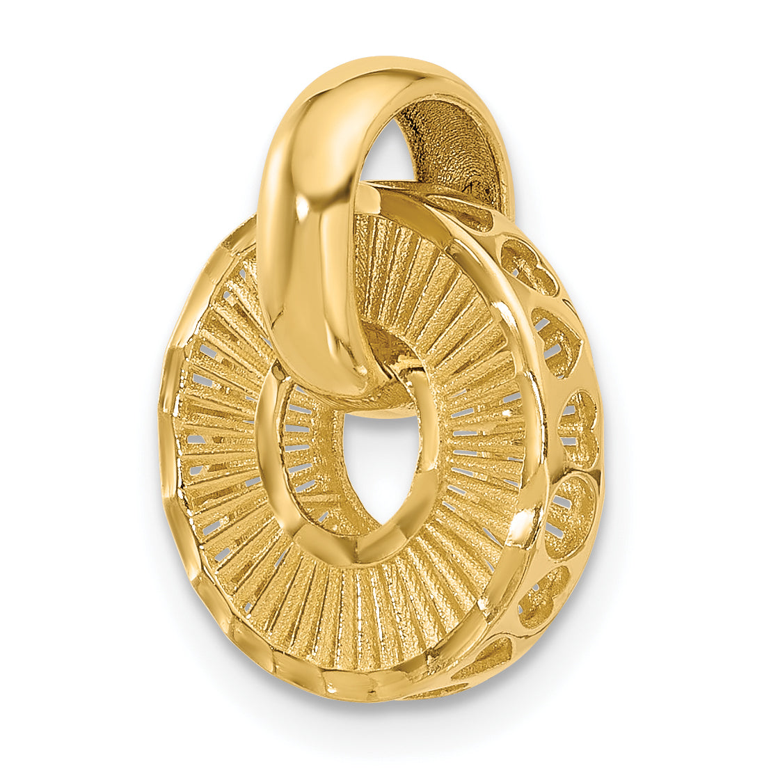14K Yellow Gold Polished And Diamond Cut Circle Pendant