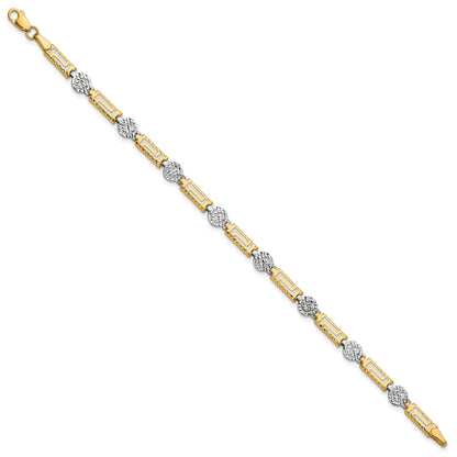 14K Two Tone Polished And Diamond Cut Fancy Link Bracelet