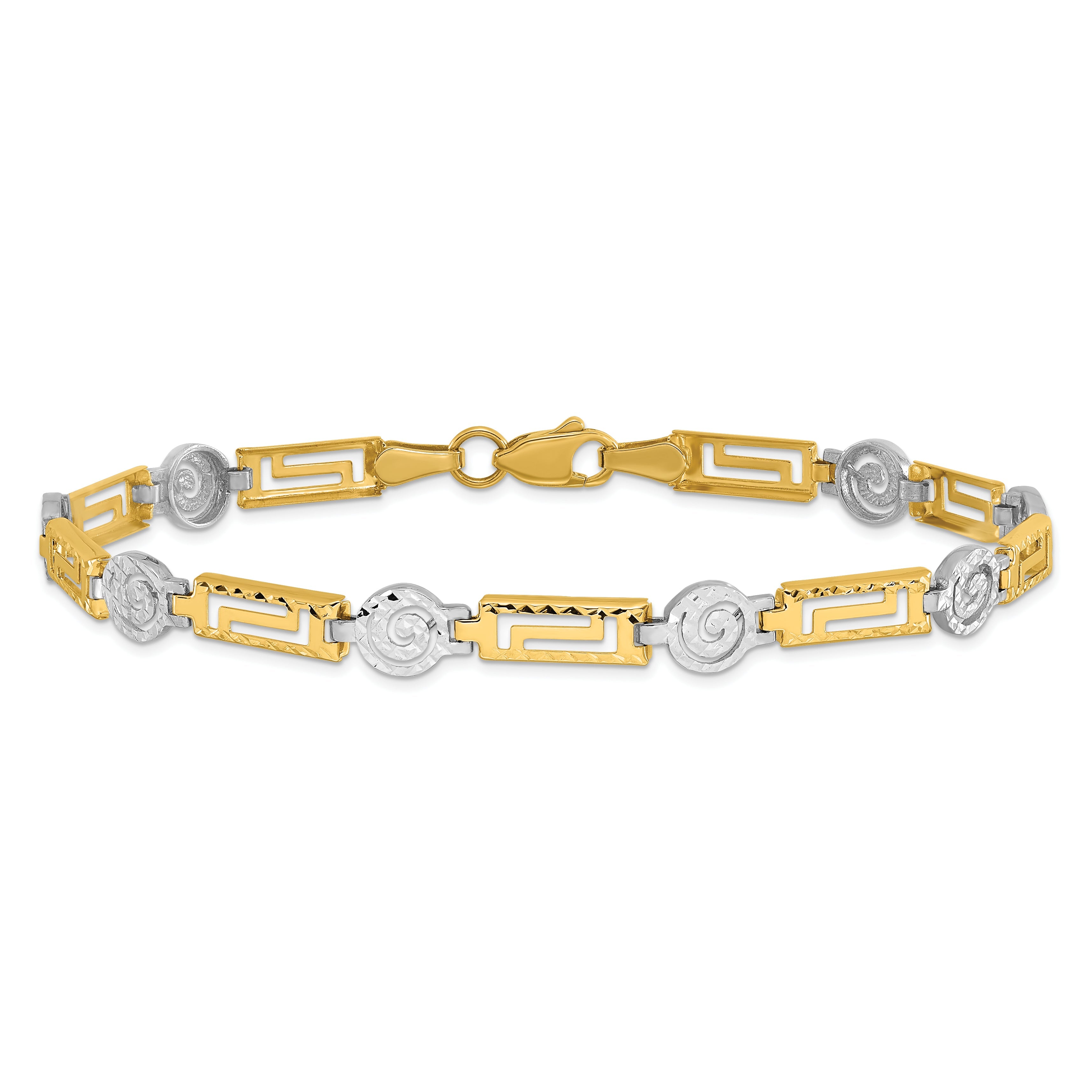 14K Two Tone Polished And Diamond Cut Fancy Link Bracelet