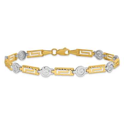 14K Two Tone Polished And Diamond Cut Fancy Link Bracelet