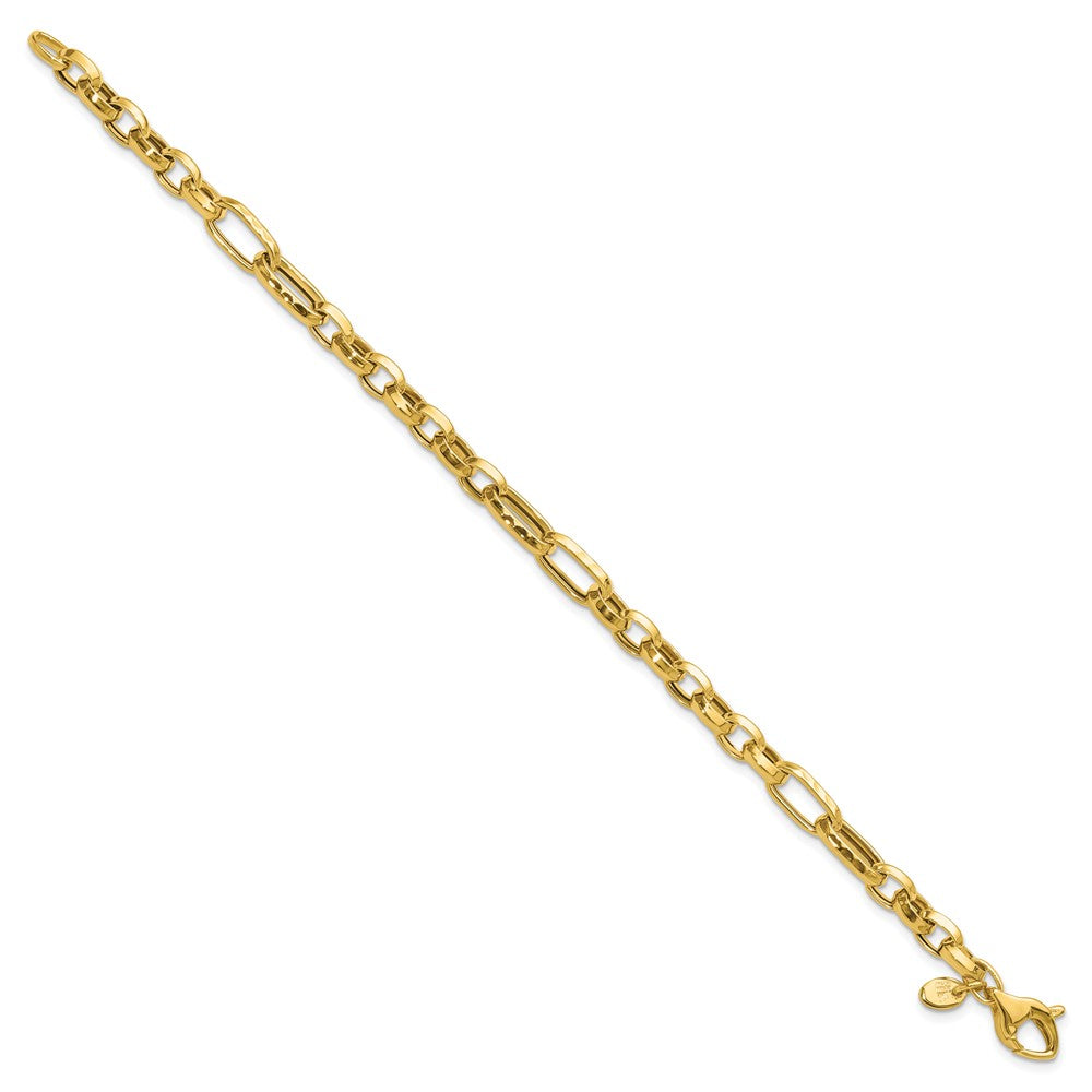 14K Yellow Gold Polished And Hammered Fancy Link Bracelet