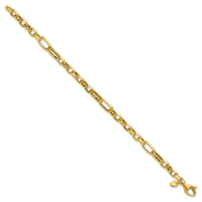 14K Yellow Gold Polished And Hammered Fancy Link Bracelet