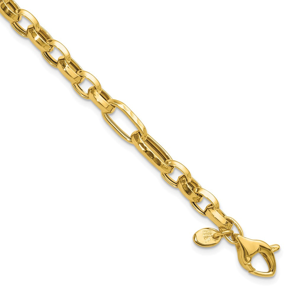 14K Yellow Gold Polished And Hammered Fancy Link Bracelet