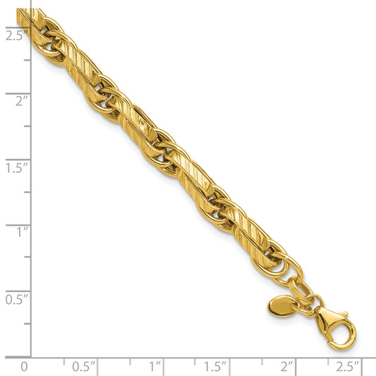 14K Yellow Gold Polished And Grooved Fancy Link Bracelet