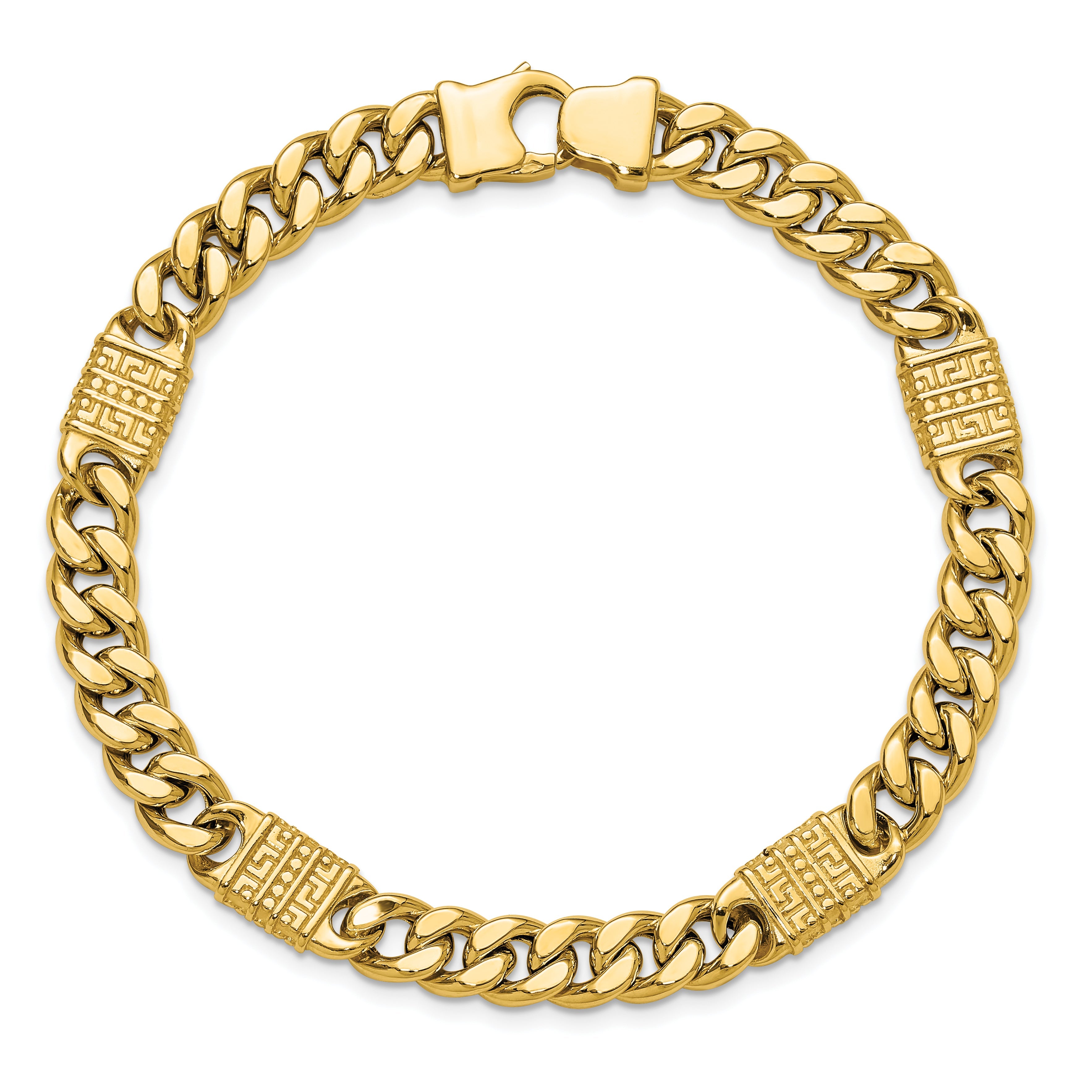 14K Yellow Gold Polished With Design Fancy Link Men'S Bracelet