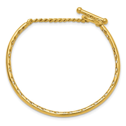 14K Yellow Gold Polished Hollow With Toggle Safety Clasp Bangle
