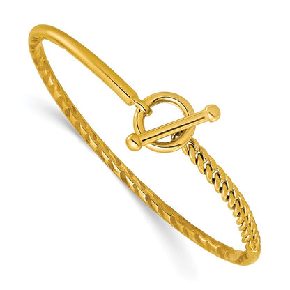 14K Yellow Gold Polished Hollow With Toggle Safety Clasp Bangle