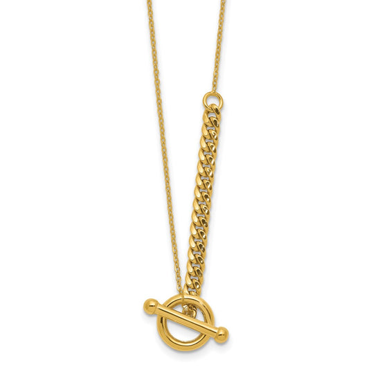 14K Yellow Gold Polished Drop Toggle 1In Ext. Necklace