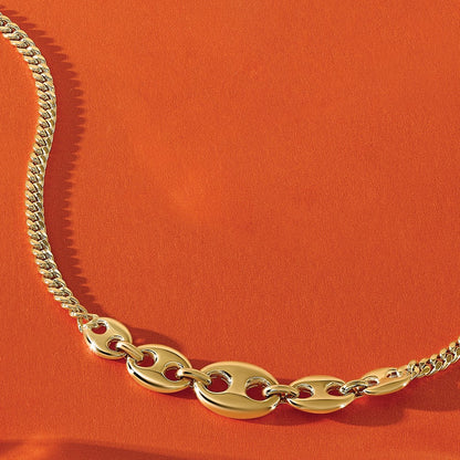 14K Yellow Gold Polished Fancy Curb Link Necklace