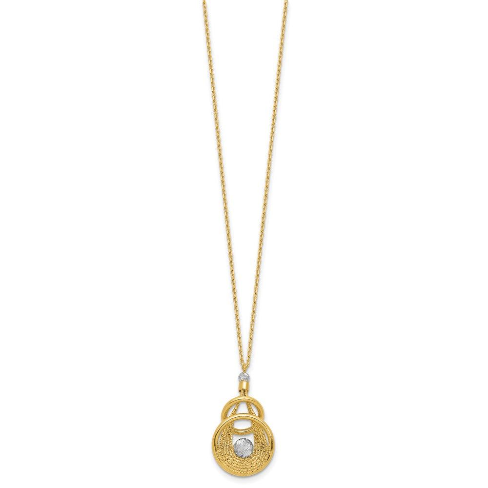 14K Two Tone Tt Polish/Dia Cut Fancy Teardrop W/.5In Ext. Necklace