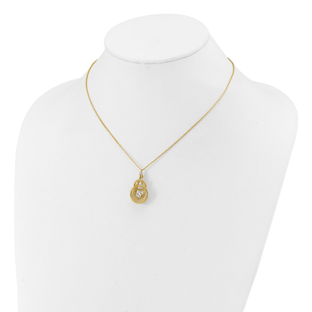 14K Two Tone Tt Polish/Dia Cut Fancy Teardrop W/.5In Ext. Necklace