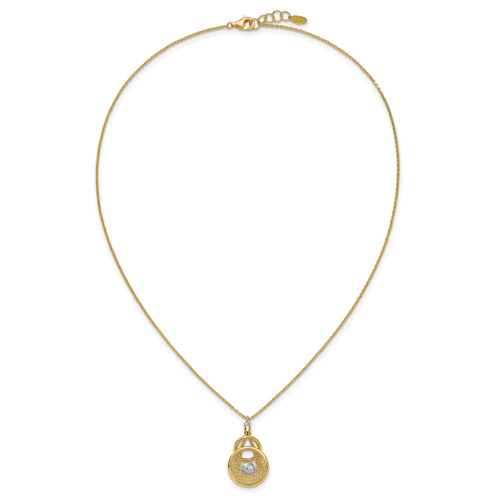 14K Two Tone Tt Polish/Dia Cut Fancy Teardrop W/.5In Ext. Necklace