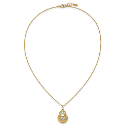 14K Two Tone Tt Polish/Dia Cut Fancy Teardrop W/.5In Ext. Necklace