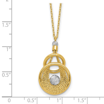 14K Two Tone Tt Polish/Dia Cut Fancy Teardrop W/.5In Ext. Necklace