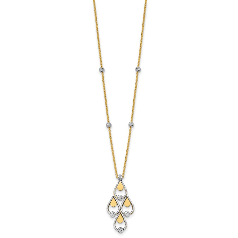 14K Two Tone Tt Polished / Dia Cut Chandelier W/.5In Ext. Necklace