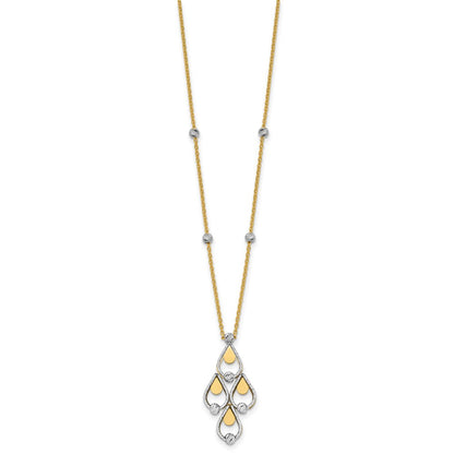14K Two Tone Tt Polished / Dia Cut Chandelier W/.5In Ext. Necklace