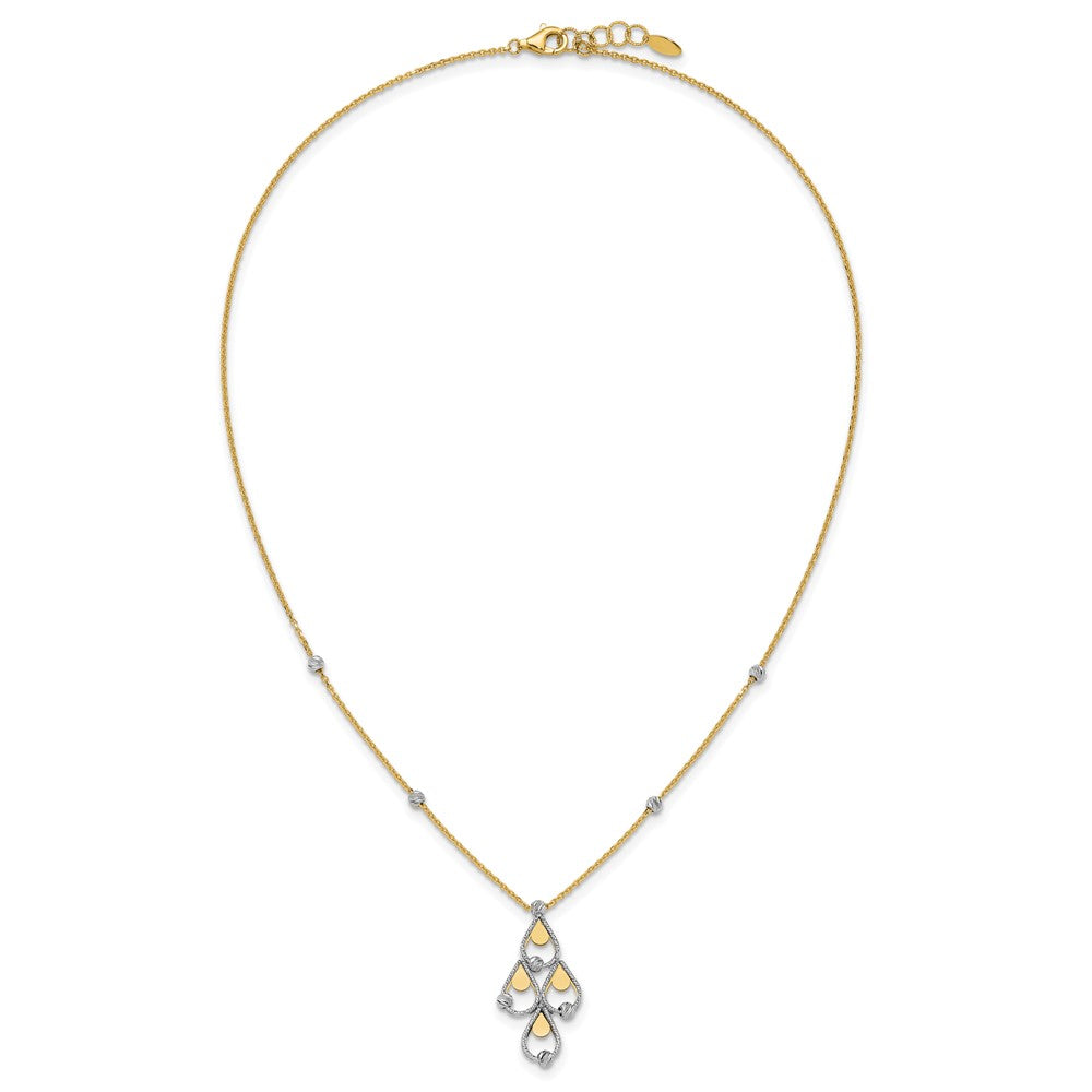 14K Two Tone Tt Polished / Dia Cut Chandelier W/.5In Ext. Necklace