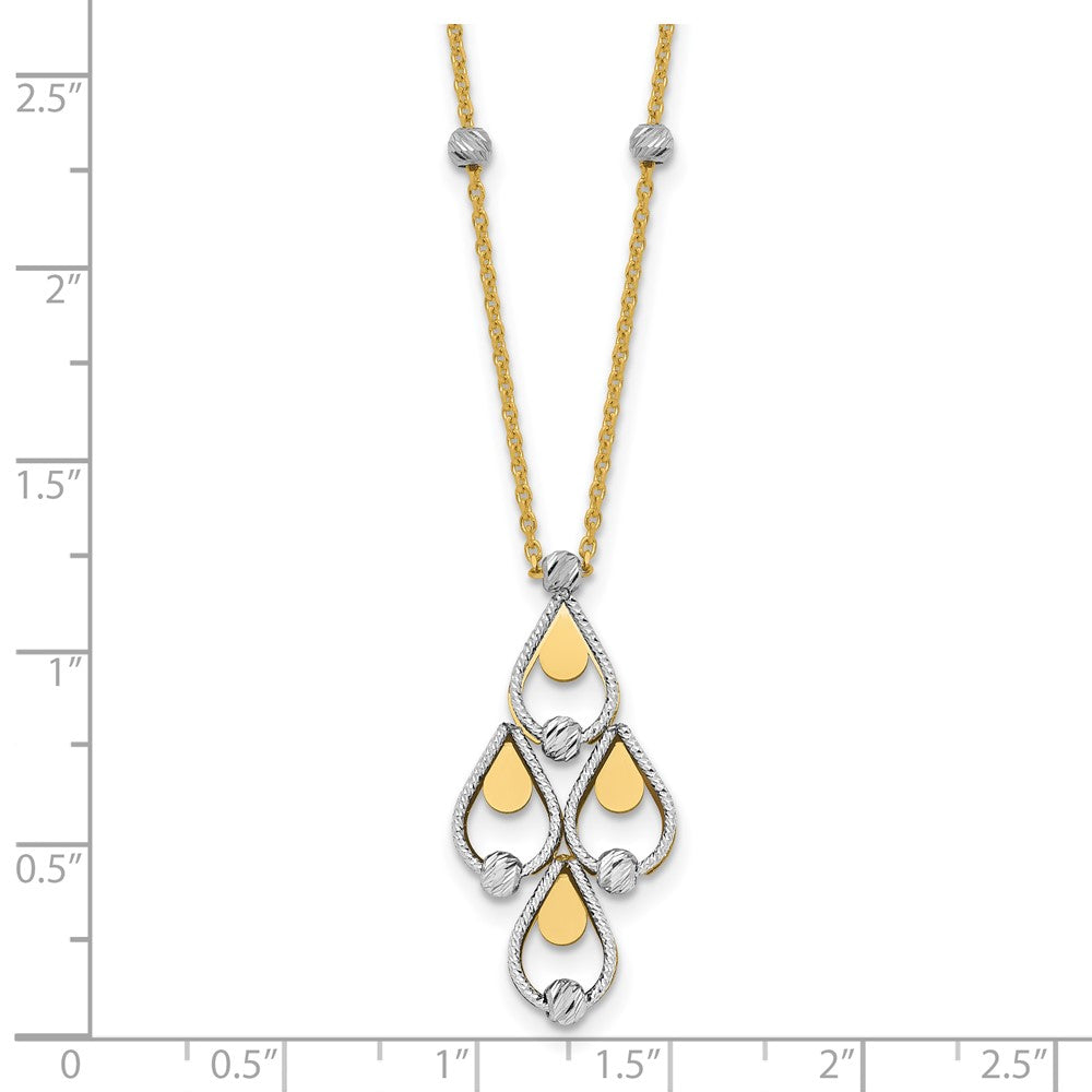 14K Two Tone Tt Polished / Dia Cut Chandelier W/.5In Ext. Necklace