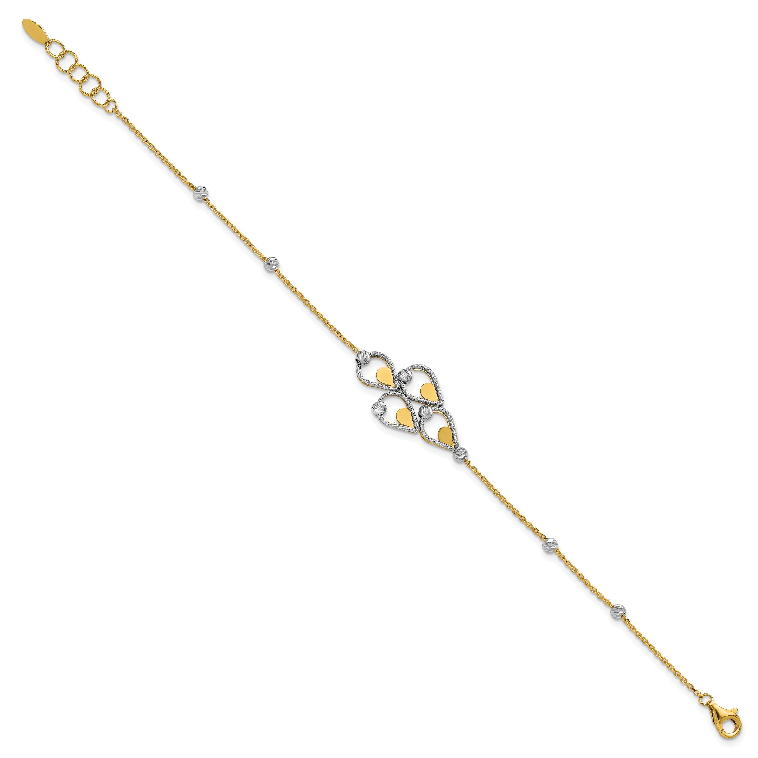 14K Two Tone Tt Polished / Dia Cut Fancy Bracelet W/.5In Ext.