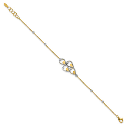 14K Two Tone Tt Polished / Dia Cut Fancy Bracelet W/.5In Ext.