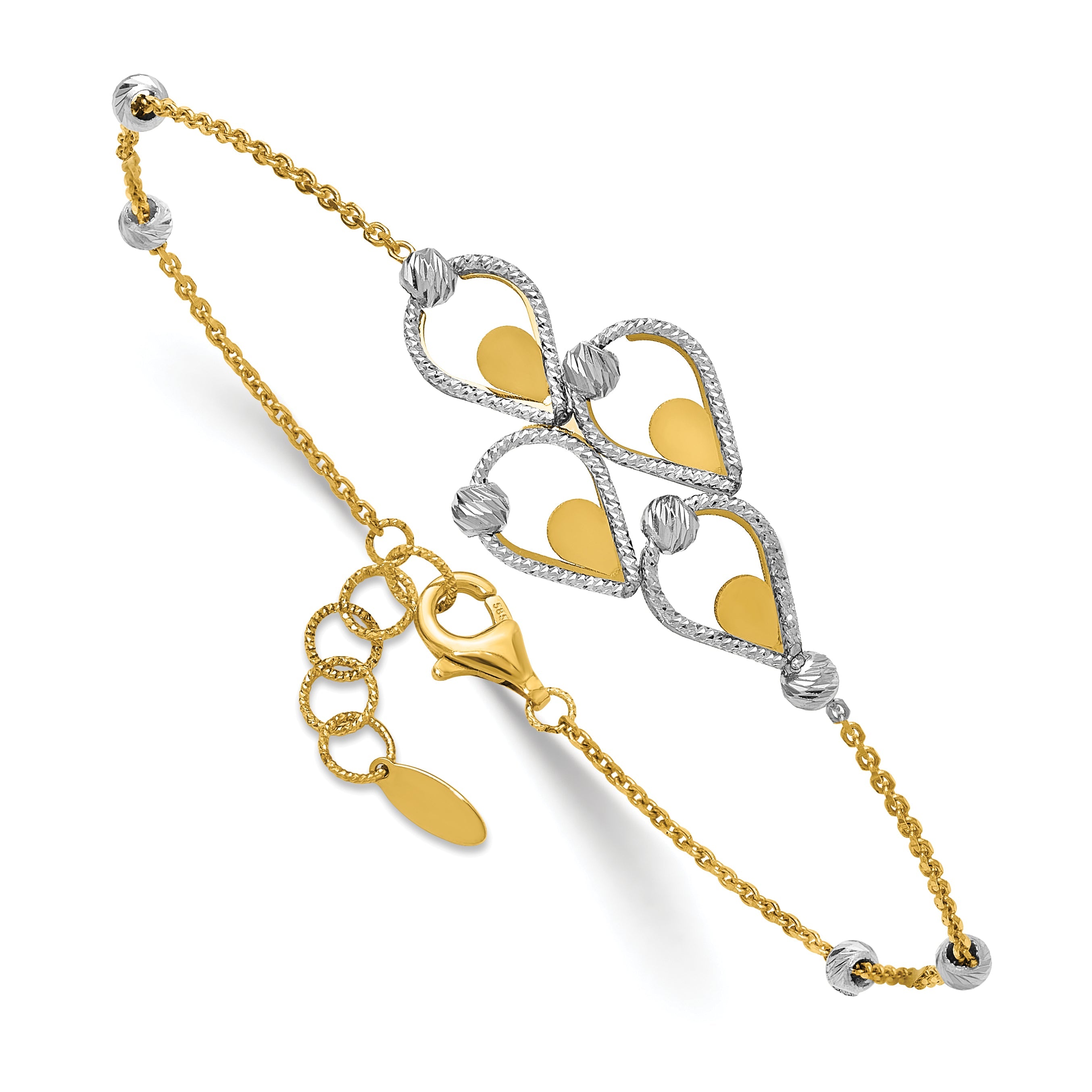 14K Two Tone Tt Polished / Dia Cut Fancy Bracelet W/.5In Ext.