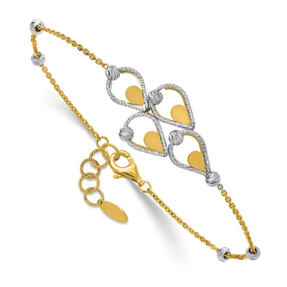 14K Two Tone Tt Polished / Dia Cut Fancy Bracelet W/.5In Ext.