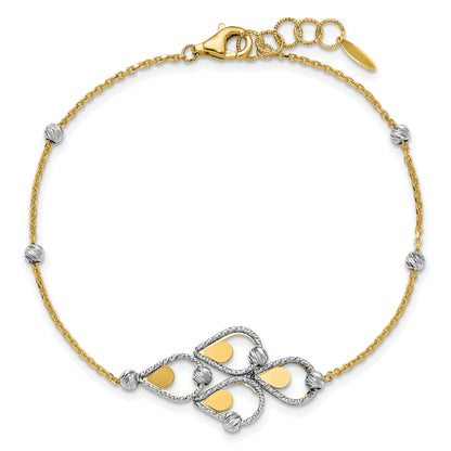 14K Two Tone Tt Polished / Dia Cut Fancy Bracelet W/.5In Ext.
