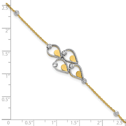 14K Two Tone Tt Polished / Dia Cut Fancy Bracelet W/.5In Ext.