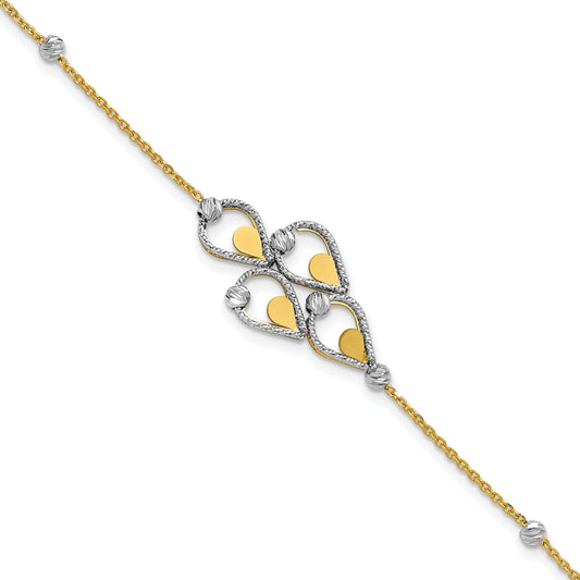 14K Two Tone Tt Polished / Dia Cut Fancy Bracelet W/.5In Ext.