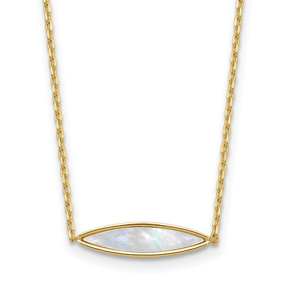 14K Yellow Gold Polished Mother Of Pearl 1In Ext. Necklace