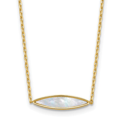 14K Yellow Gold Polished Mother Of Pearl 1In Ext. Necklace