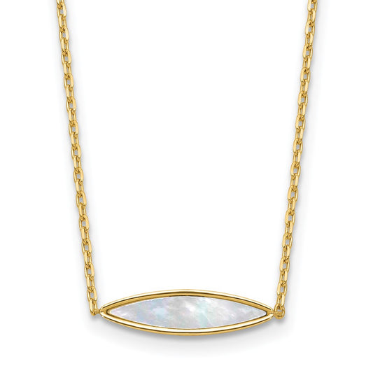 14K Yellow Gold Polished Mother Of Pearl 1In Ext. Necklace