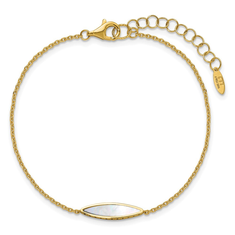 14K Yellow Gold Polished Mother Of Pearl 1In Ext. Bracelet